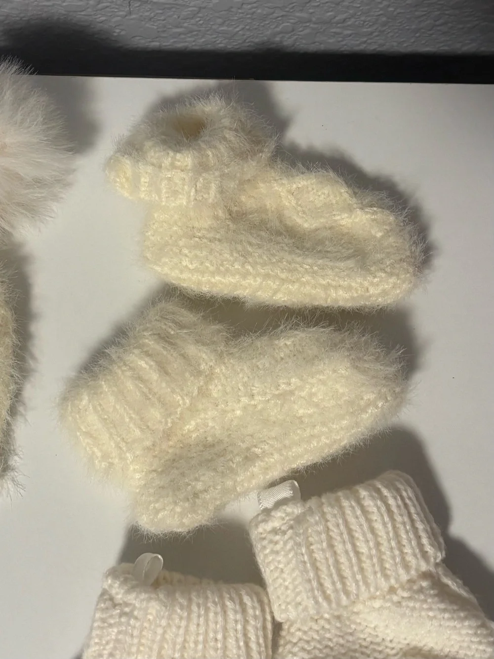 Cozy Cream Knit Baby Hat, Mittens & Booties Set - Soft Pom Pom